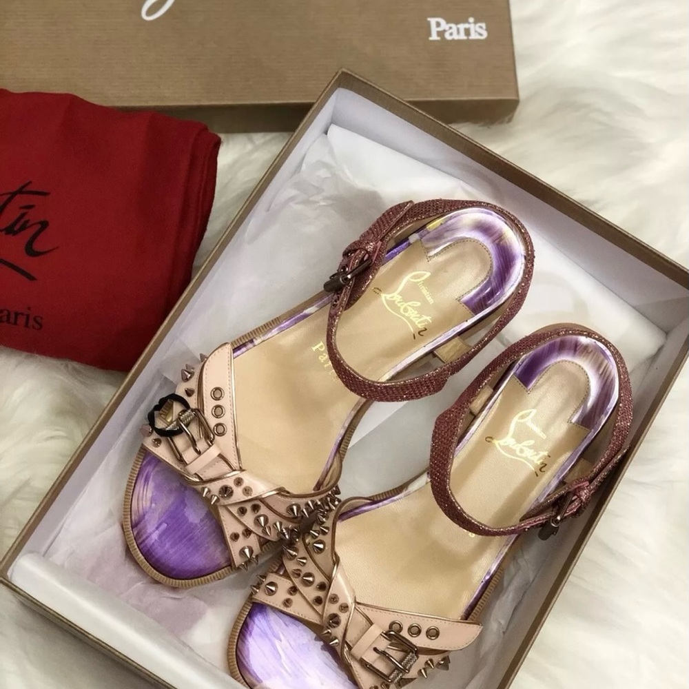 Christian Louboutin Pink Sandals with Intricate Straps - Picture 2 of 5